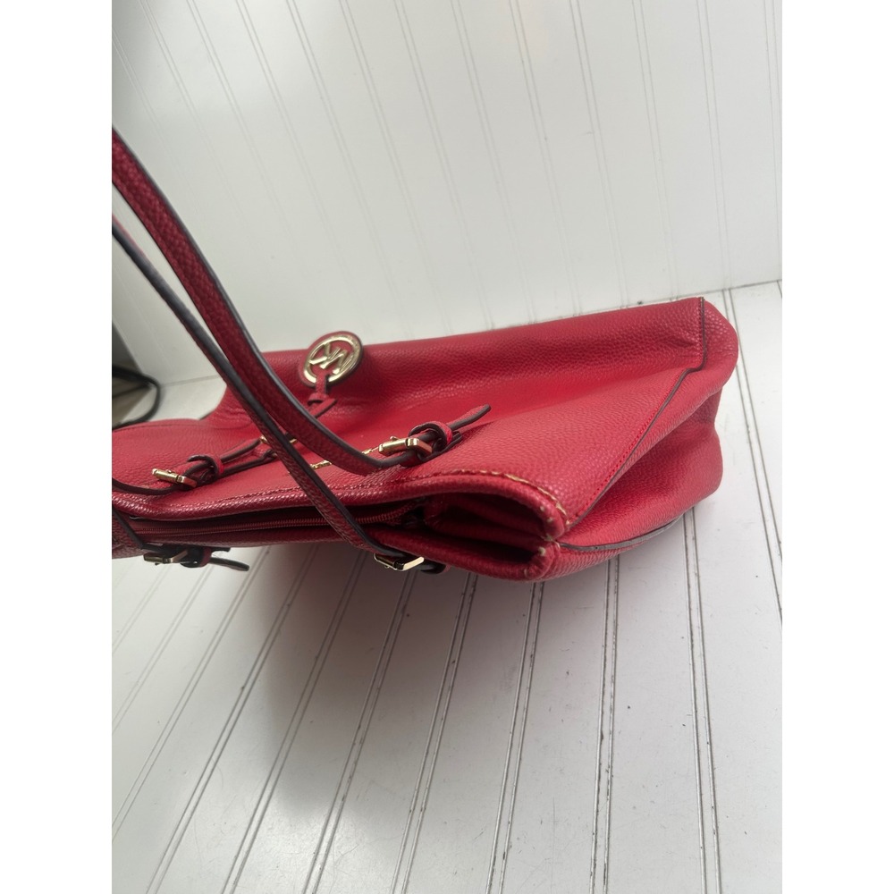 Michael Kors Jet Set Travel Large Red Pebbled Leather East West Tote Bag - Picture 12 of 15